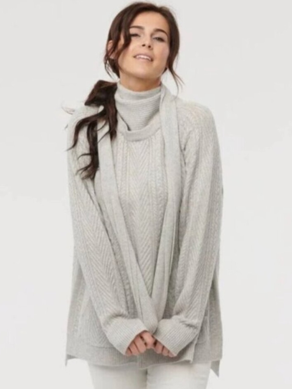 Snapdragon Cashmere Cable Knit Hygge Sweater Scarf Grey M